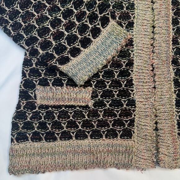 Roz & Ali Vtg Knit Cardigan Sweater Jacket M Black Multicolor Metallic Thread - Picture 2 of 7